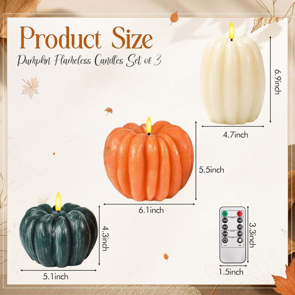 3 Pcs Fall Flameless LED Pumpkin Candles