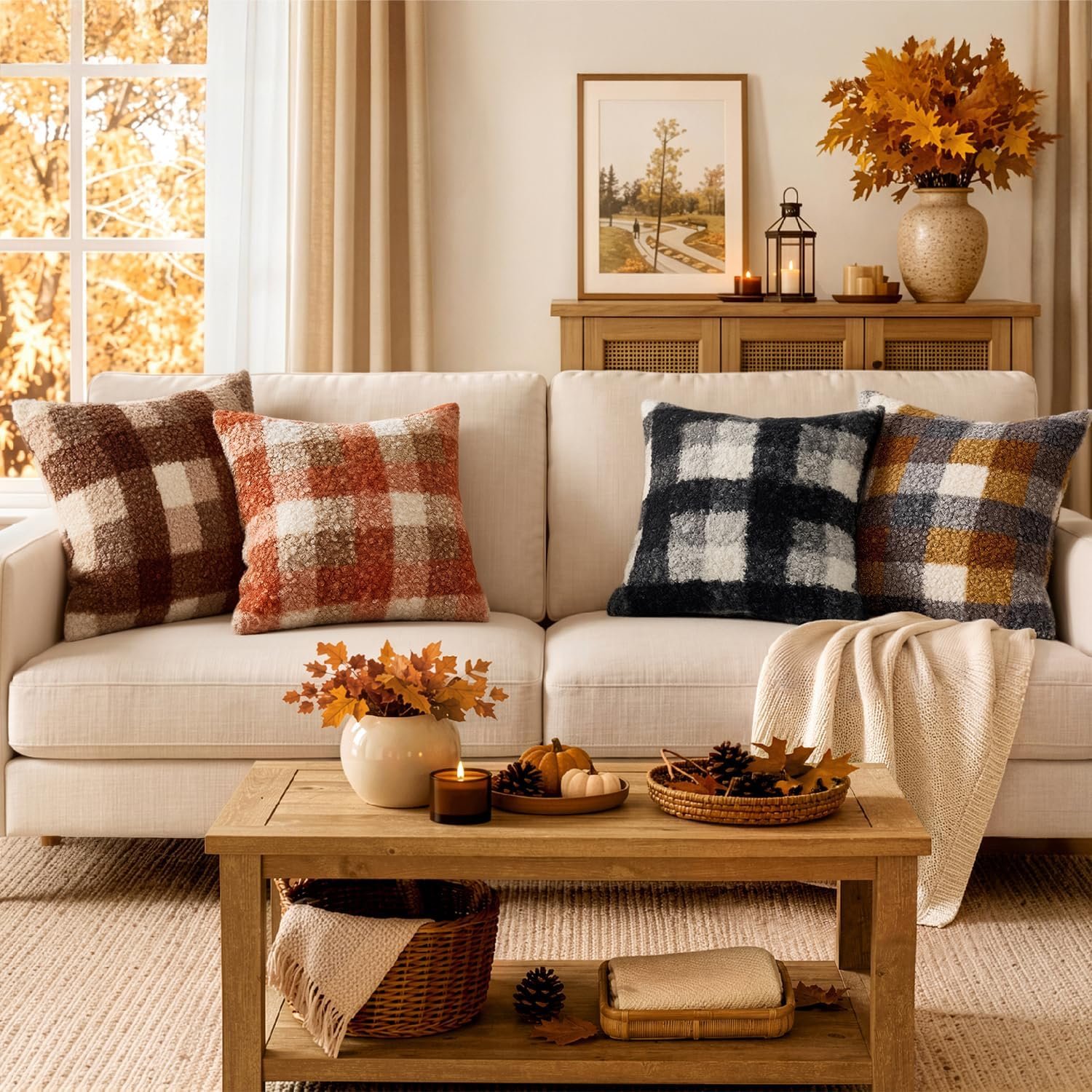 MIULEE Fall Plaid Pillow Covers