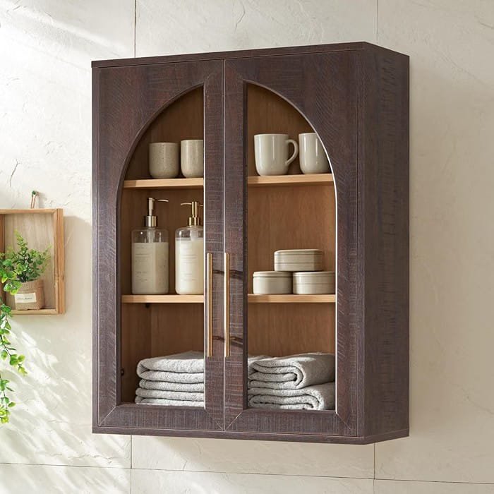 Arched Bathroom Wall Cabinet Walnut