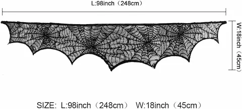 AerWo Halloween Black Lace Spiderweb Mantel Scarf