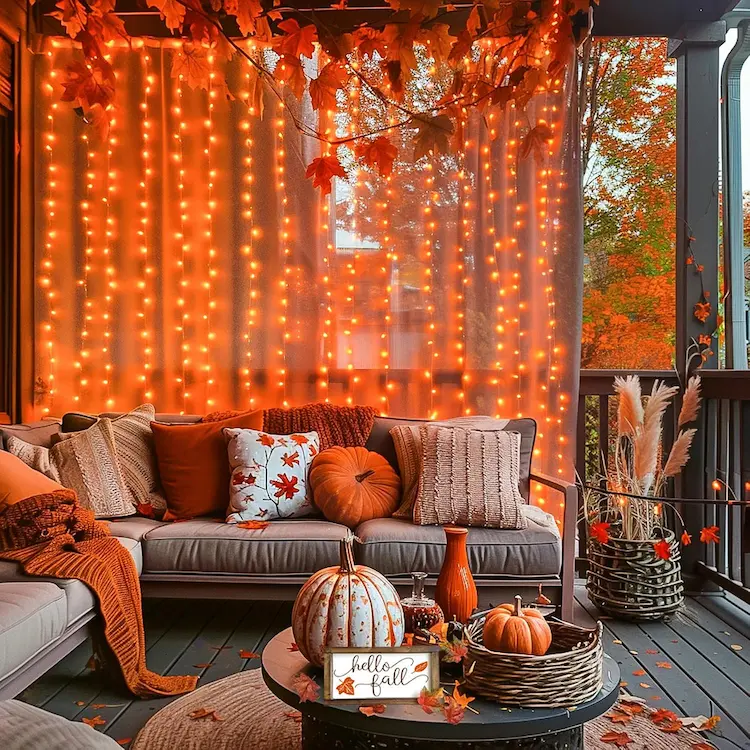 JMEXSUSS 300LED Orange Halloween Curtain Lights 