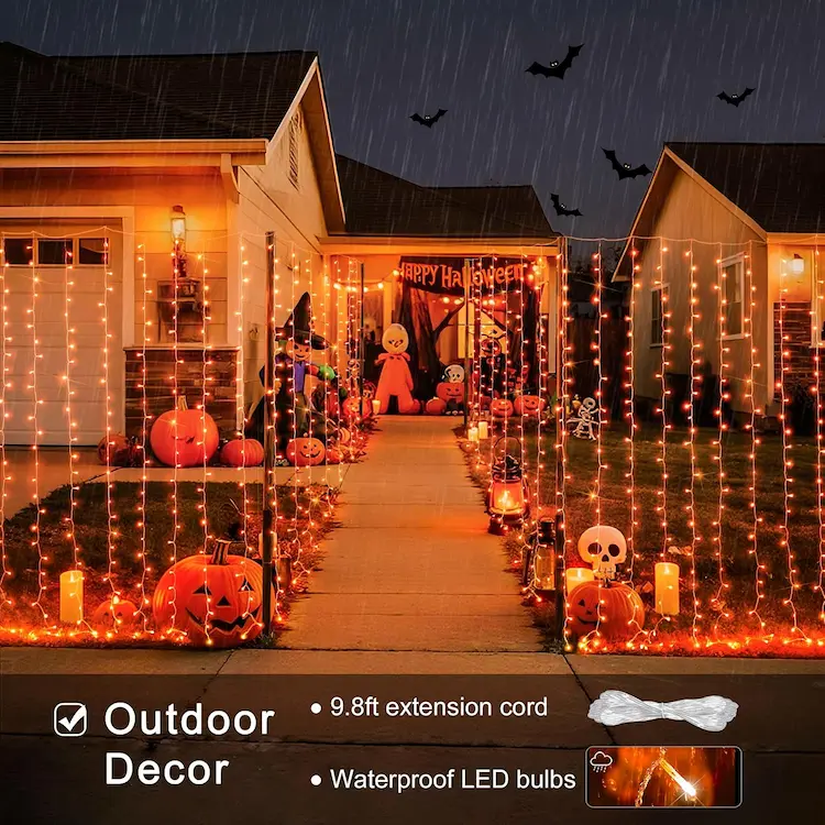 JMEXSUSS 300LED Orange Halloween Curtain Lights 