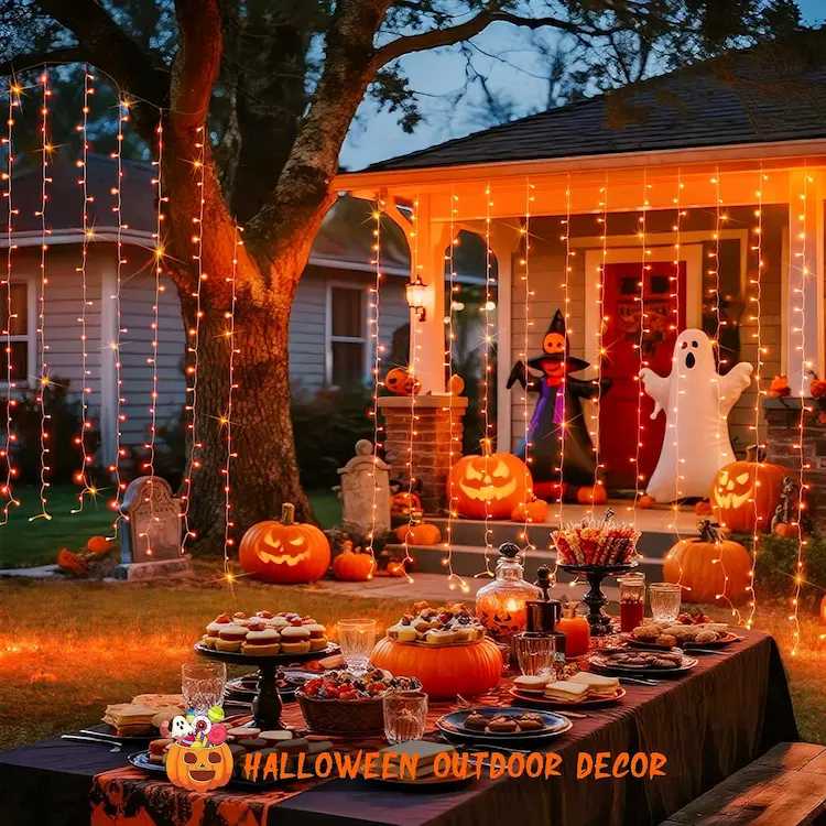 JMEXSUSS 300LED Orange Halloween Curtain Lights