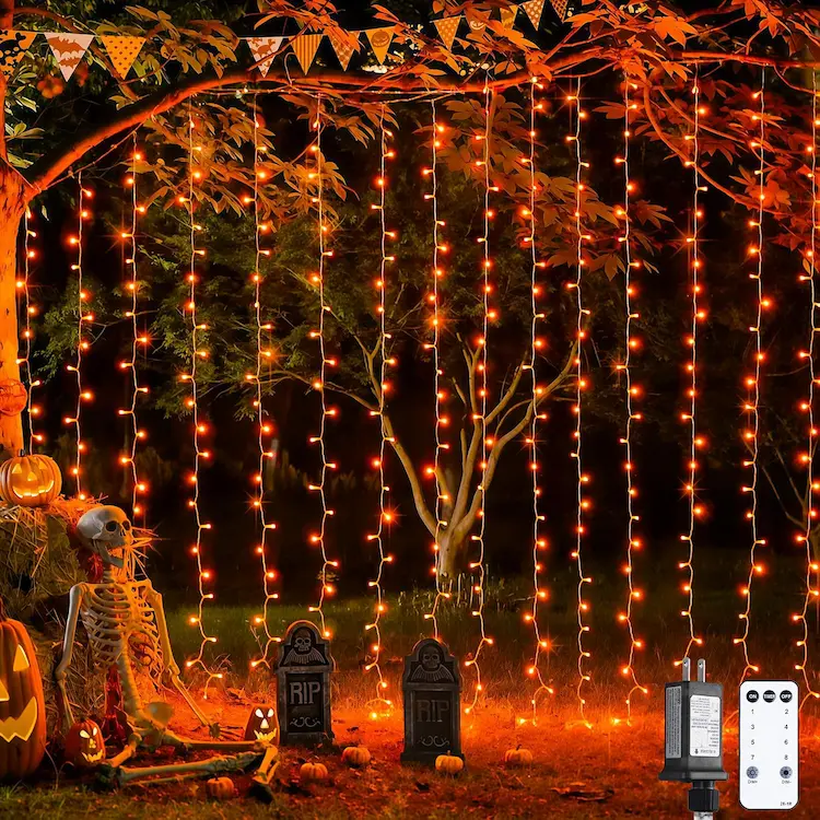 JMEXSUSS 300LED Orange Halloween Curtain Lights 