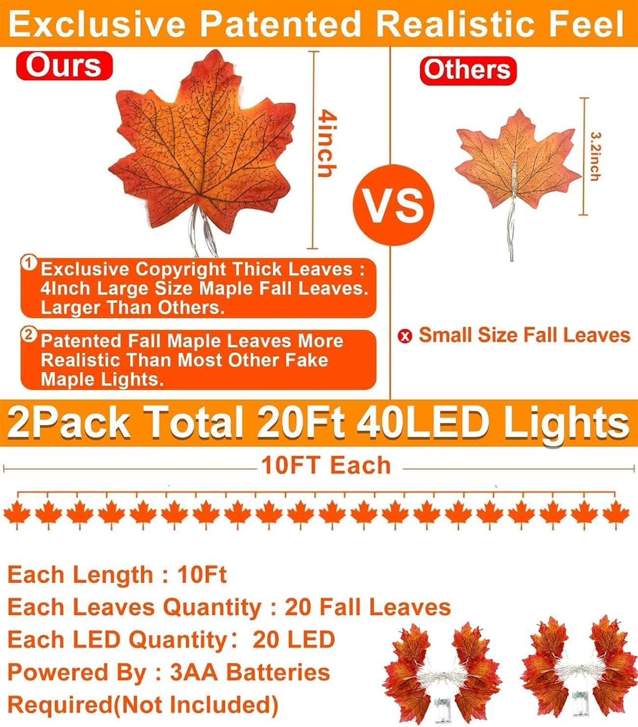 TURNMEON 2 Pack Fall Garland Lights